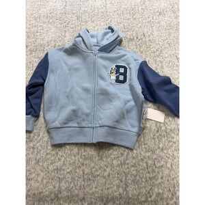 Bluey Kids Zip Up Hoodie Blue Varsity Sweatshirt XS 4/5 NWT